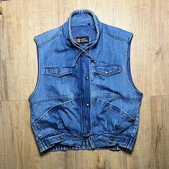 Andy Johns Denim Vest Mens Medium Utility Multi Pocket Sleeveless Jacket Retro - Picture 3 of 12